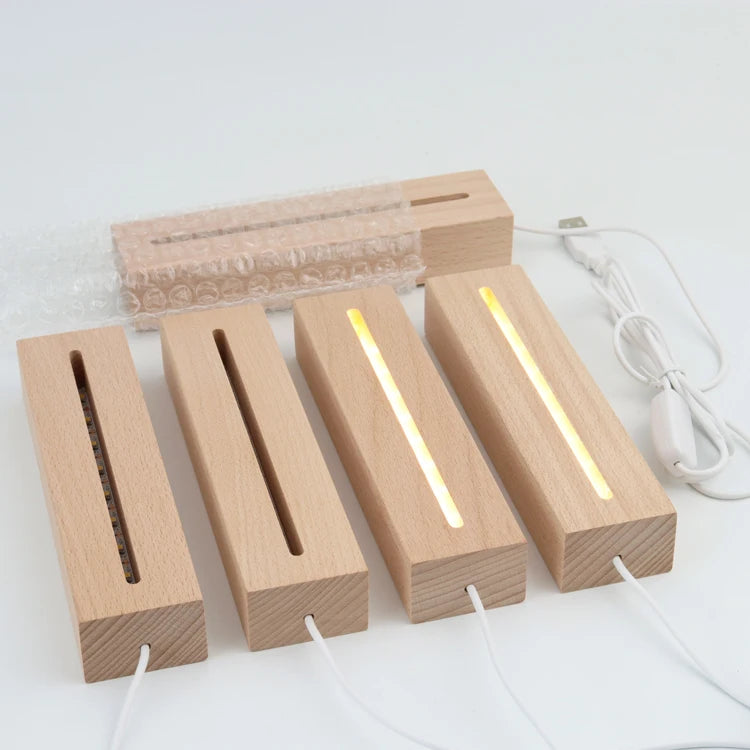 H 5.9 Inch 3D Rectangle Wood Base Modern 7 Colorful LED Lights Customized Logo Lamp Stand USB Control Yuehui Luban JXDX Gift 