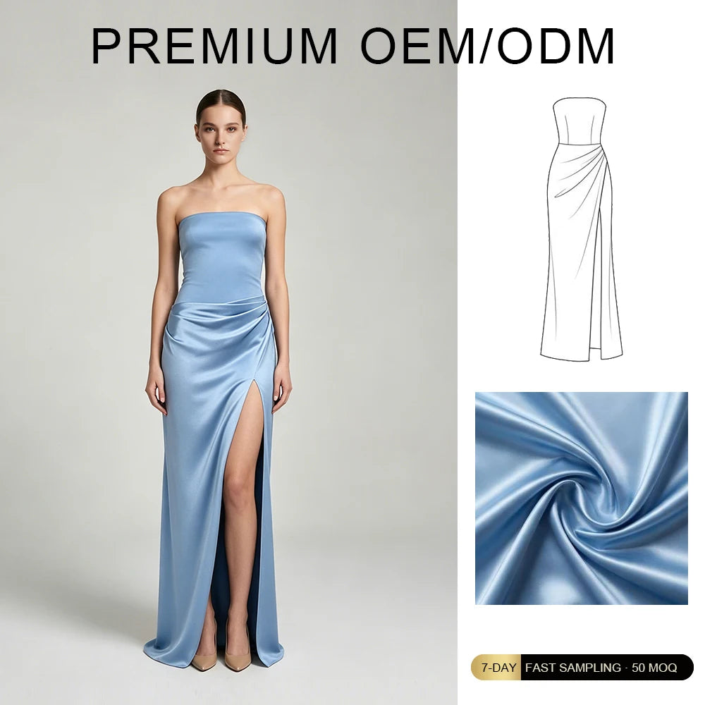 Brand Custom Solid Color Oblique Collar One Shoulder Sleeveless Hip-revealing Floor Length Maxi Evening Dress for Women