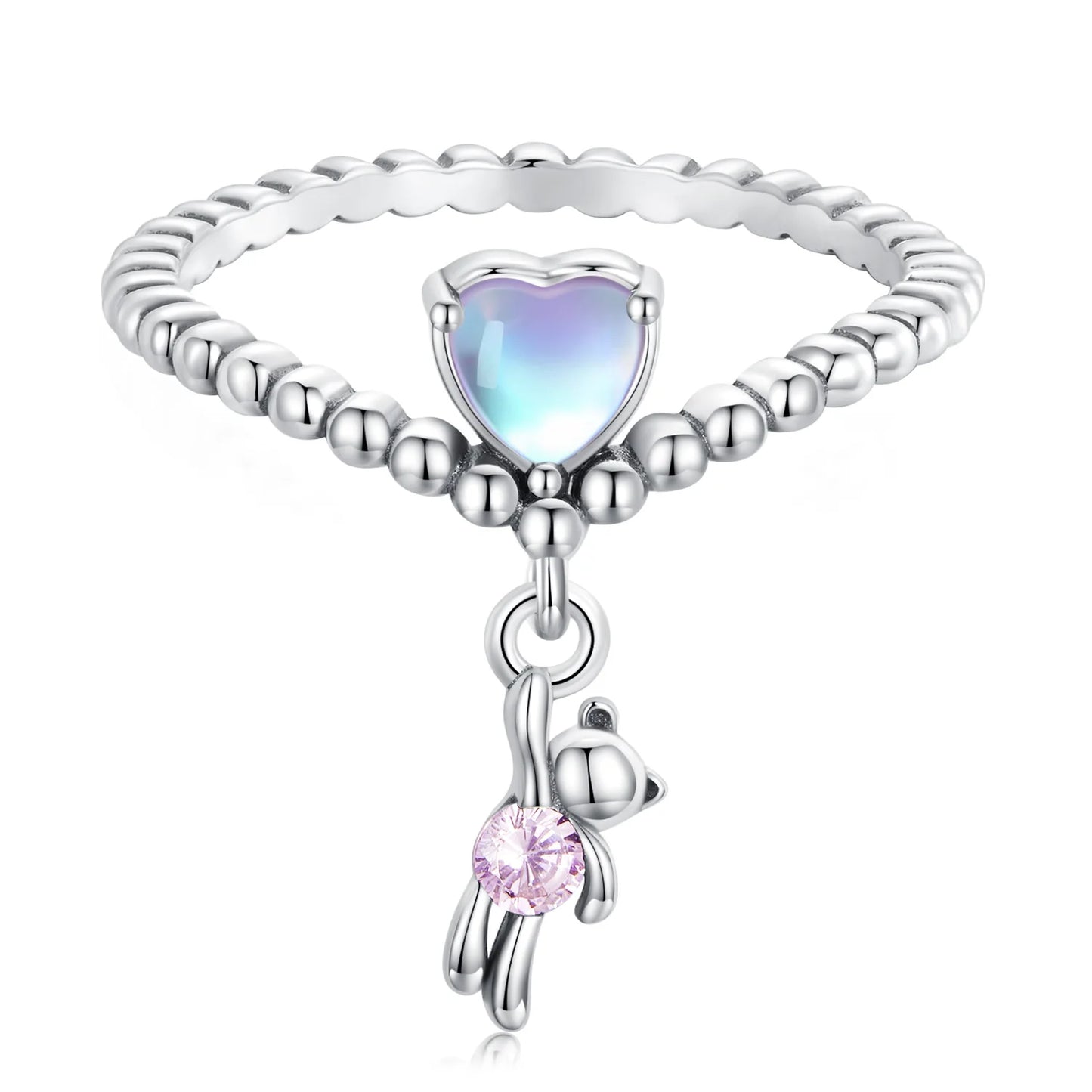 Factory Fashion 925 Sterling Silver Little Bear Balloon Open Link Ring for Women Multi Color Crystal Lovely Charm Ring SCR886