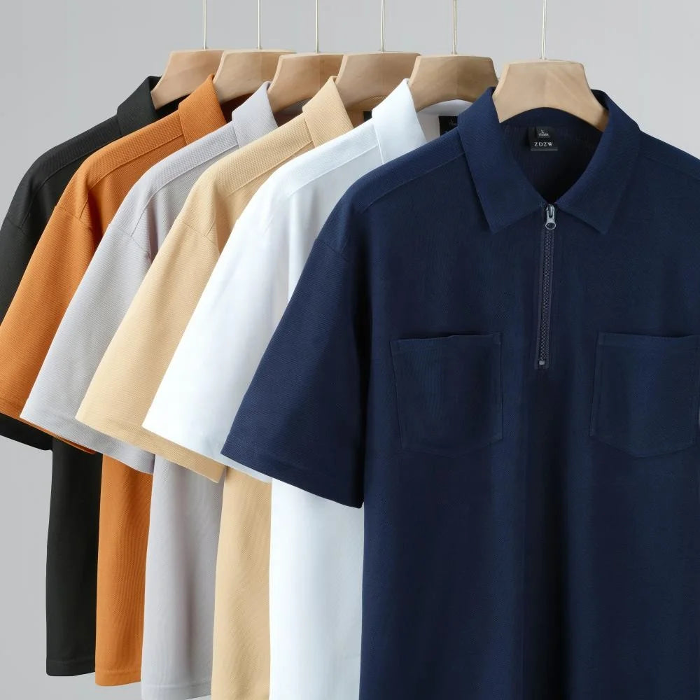 Wholesale Quick Dry Plain Custom Logo New Design Quarter Zip Polo Shirt With Pocket Short Sleeve Zip Sport Golf Mens Polo Shi