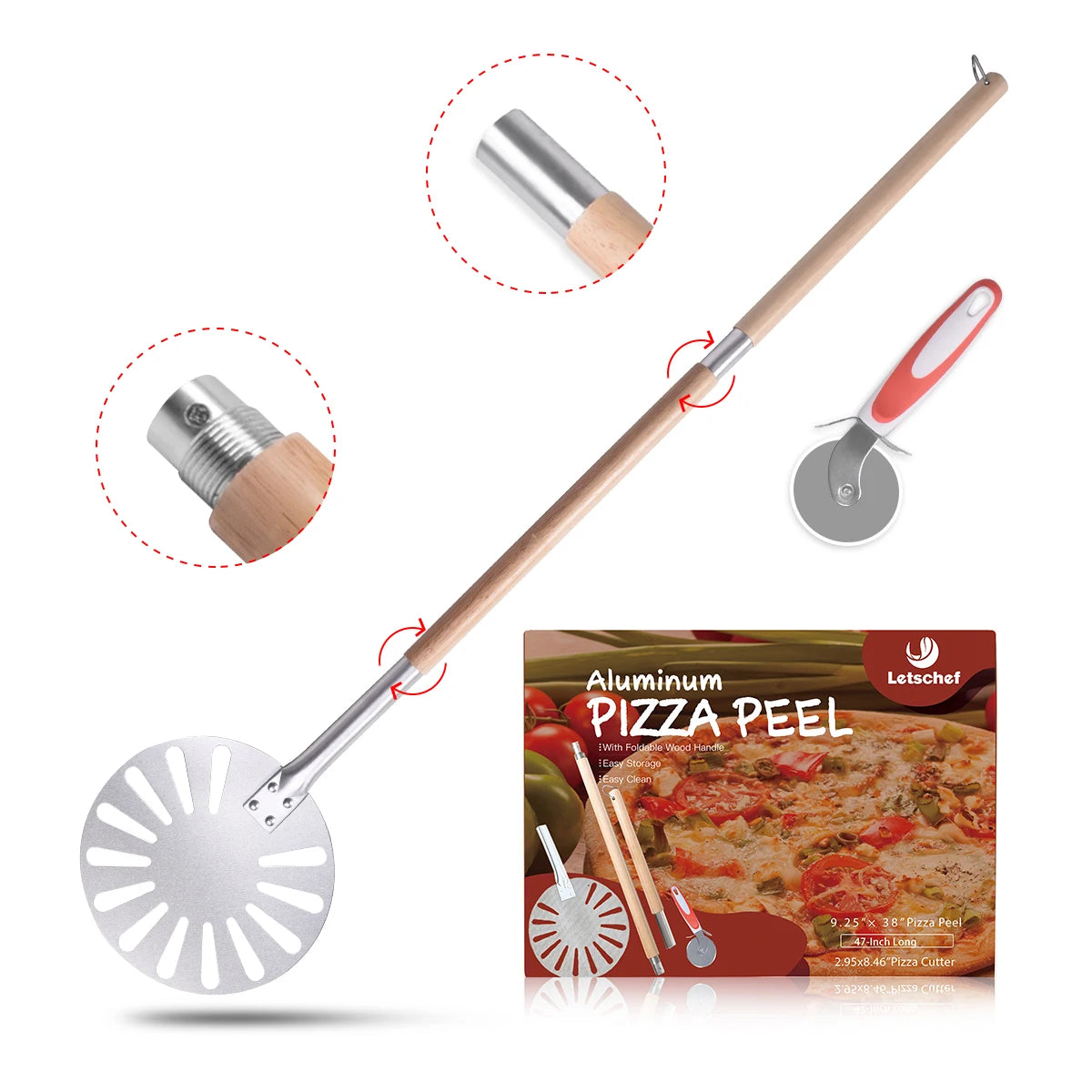 Easy Storage Pizza Tools With Wooden Handle Pizza Peel and Pizza Cutter
