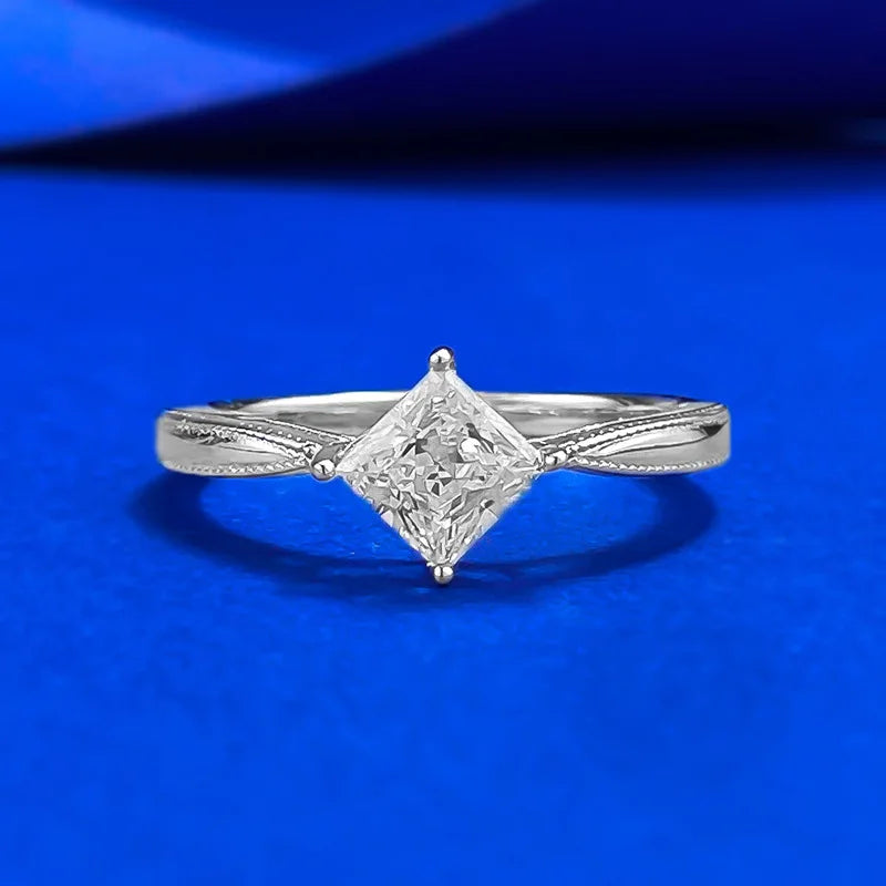 925 Sterling Silver Jewelry Manufacturer Wholesale Mini Diamond 5*5mm Princess Cut AAA Zircon Rhodium Plated Ring for Women