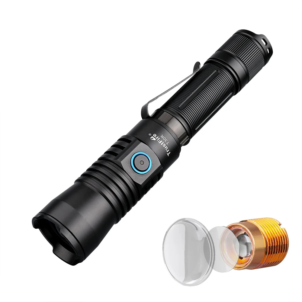 T30R LEP Tactical Flashlight 460 Lumens Laser 1100M Beam Range Rechargeable Aluminum Alloy 6061-T6 IP68 Camping 4 Modes 3-Yea