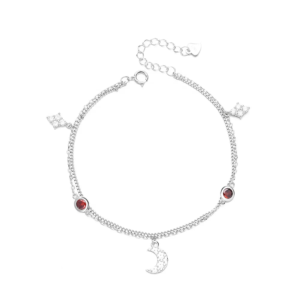 Dainty CZ Diamond 925 Sterling Silver Crescent Moon Bracelet
