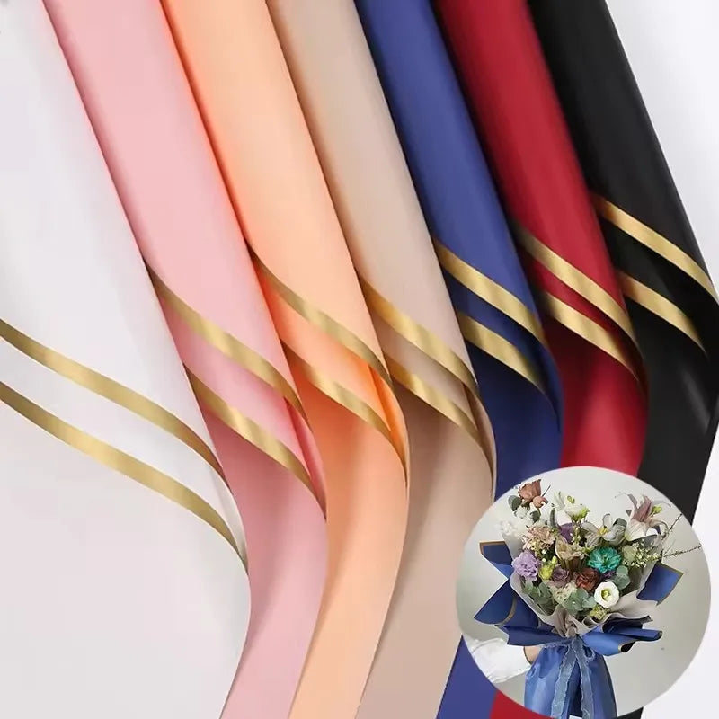 Fall in Color Solid Color Golden Border Wrapping Paper for Flowers Bouquet Packaging Waterproof Bouquet Paper