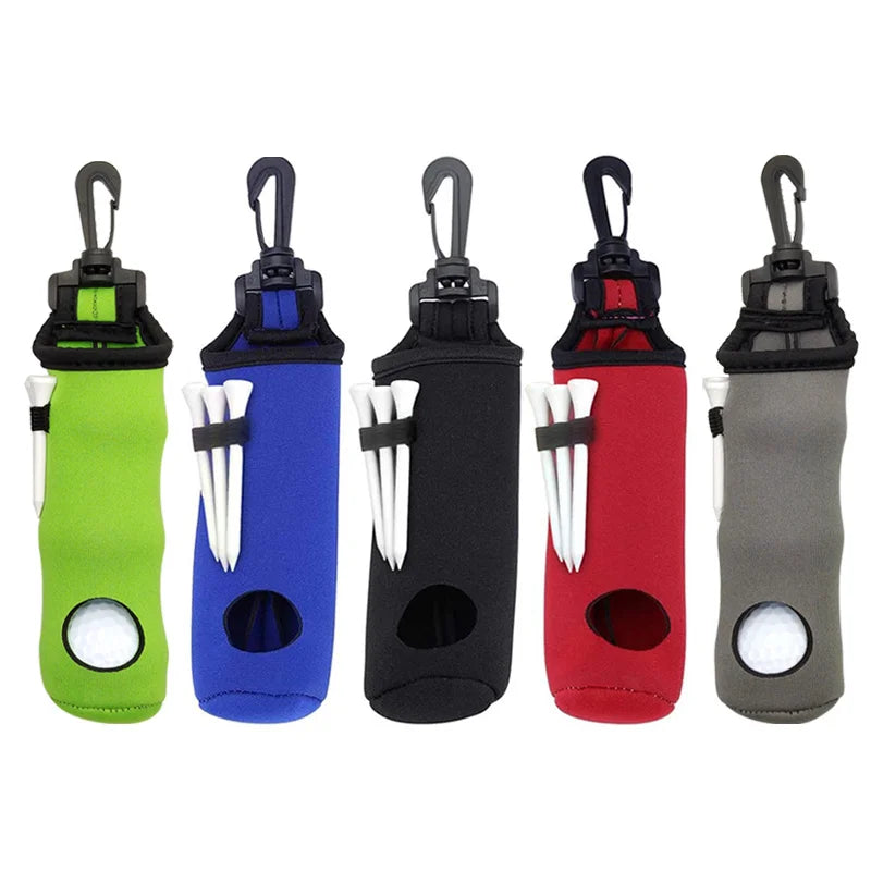 Neoprene Waterproof Golf Ball Pouch & Tee Holder with Hook Lightweight Triple Bag for 3 Golf Balls & 3 54mm Tees-Golfers Gift