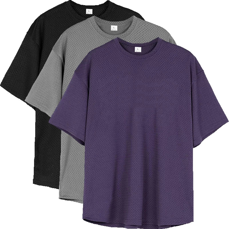 3 Pcs/lot Custom Stock Fast Delivery O-Neck Quick Drying Breathable Training Fitness Loose Oversized Custom Tees Blank Tshirt