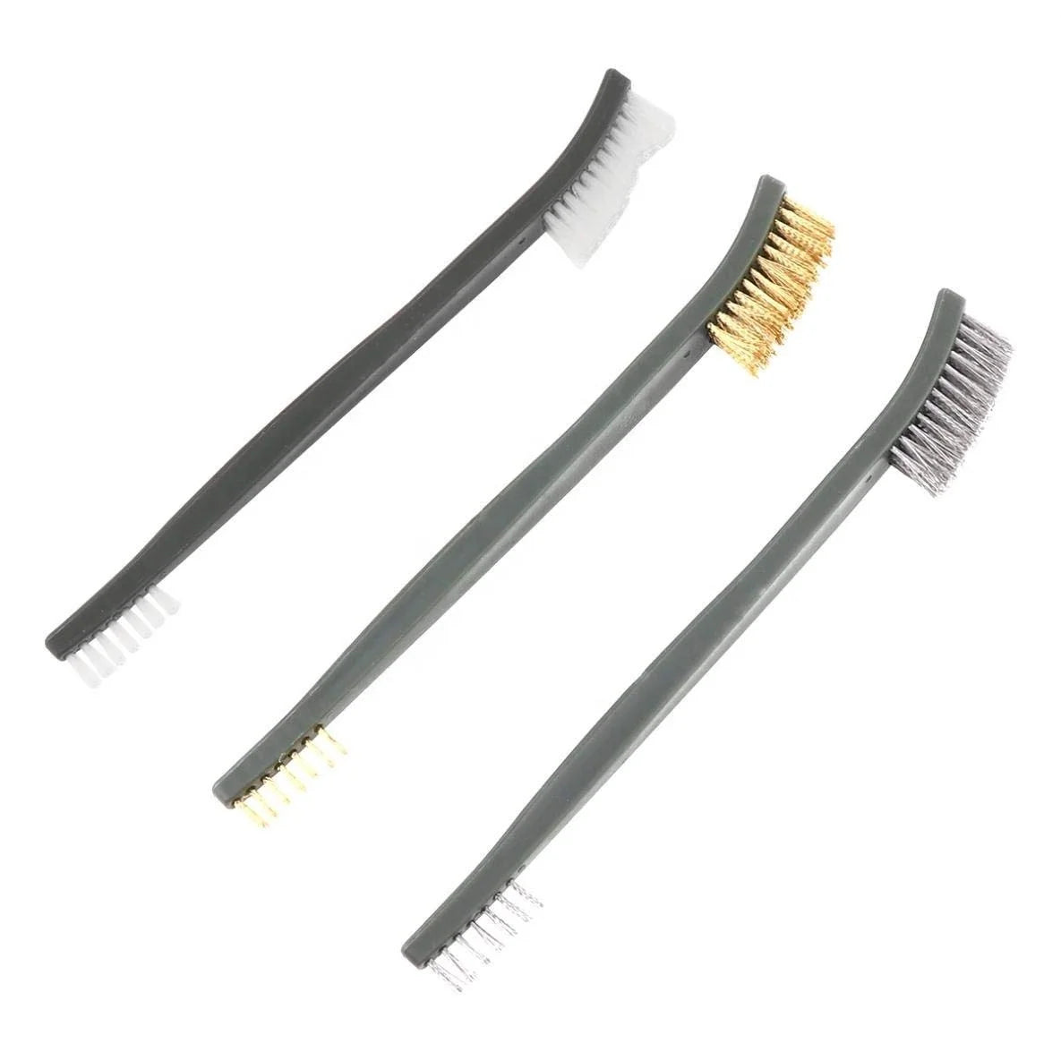 RO RO-105 Double-headed Gun Pipe Cleaning Wire Brush 3-piece Mini Nylon Brush Set Plastic Handle Long Toothbrush Car BLACK 17