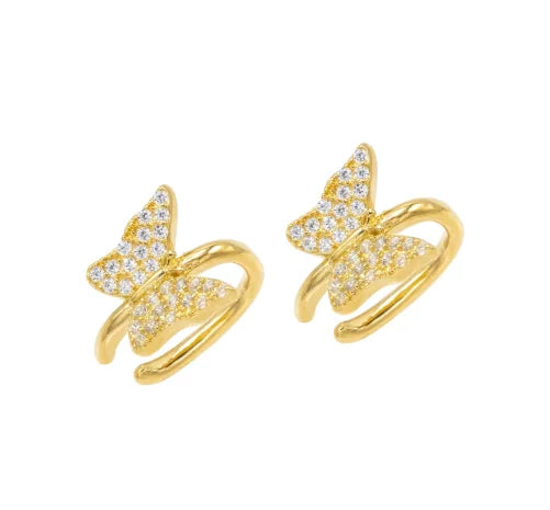 925 Sterling Silver Butterfly Earring 18K Gold Plated Trendy Micron Pave White CZ Earring Cuff for Women Jewelry