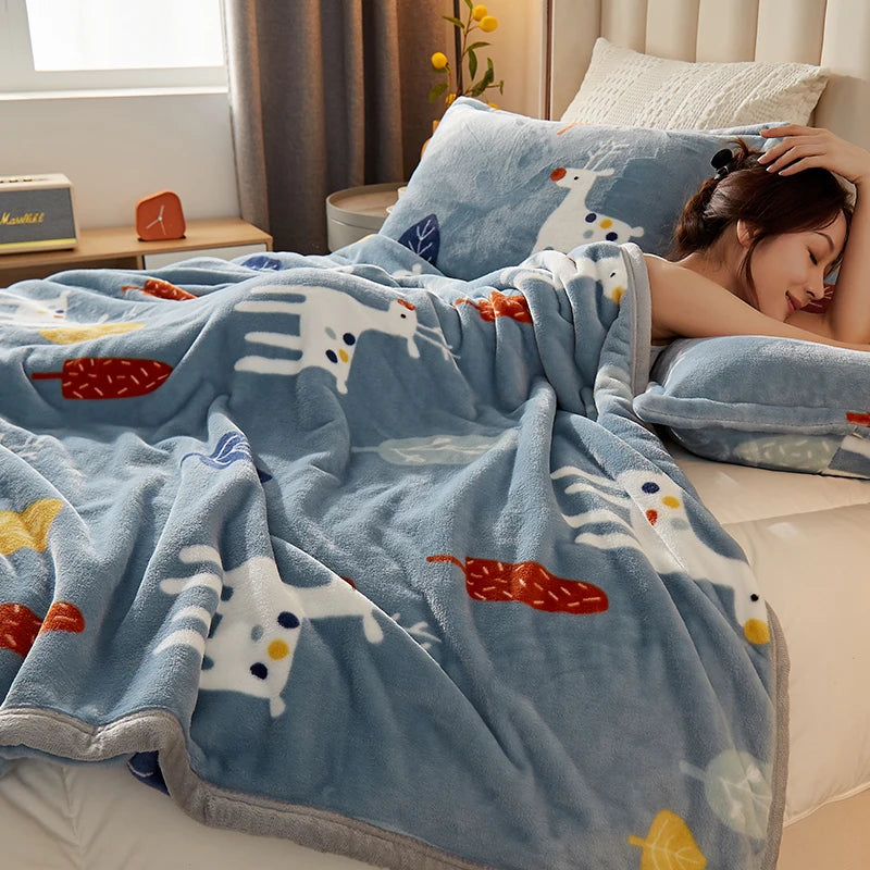 Sofa Blanket Coral Wool Blanket Thickened Winter Flannel Blanket