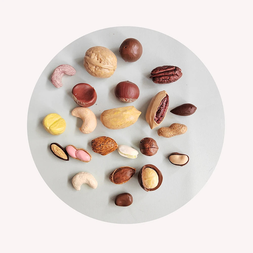 Bulk 100Pcs Assorted Miniature Food Toys 3D Mini Walnuts Cashews Chestnuts Almonds Pistachios Food Ornaments Fun Educational 