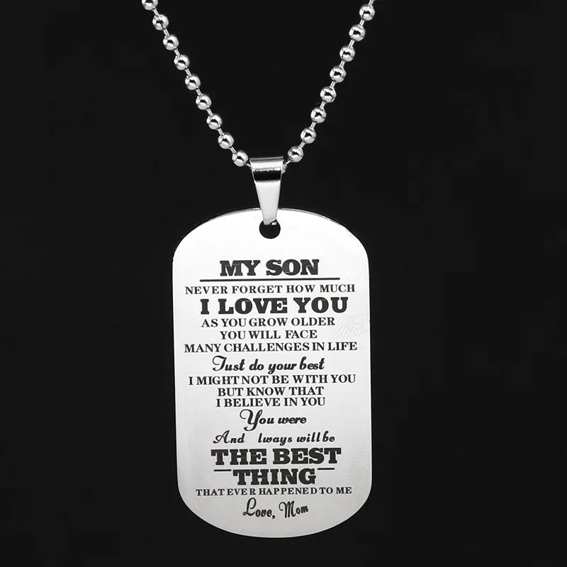 Custom Inspirational Birthday Gift Necklace Tarnish Free Rectangle Stainless Steel My Son I Love You Tag Necklace for Men