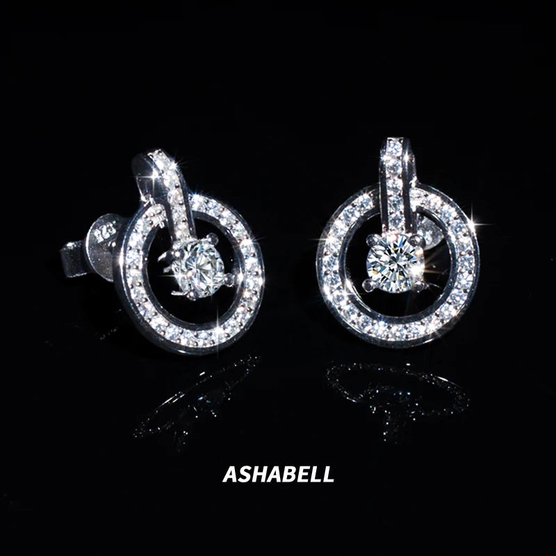 Round Bag Lock Closure D Colour Moissanite Diamond S925 Sterling Silver Earrings  for Women