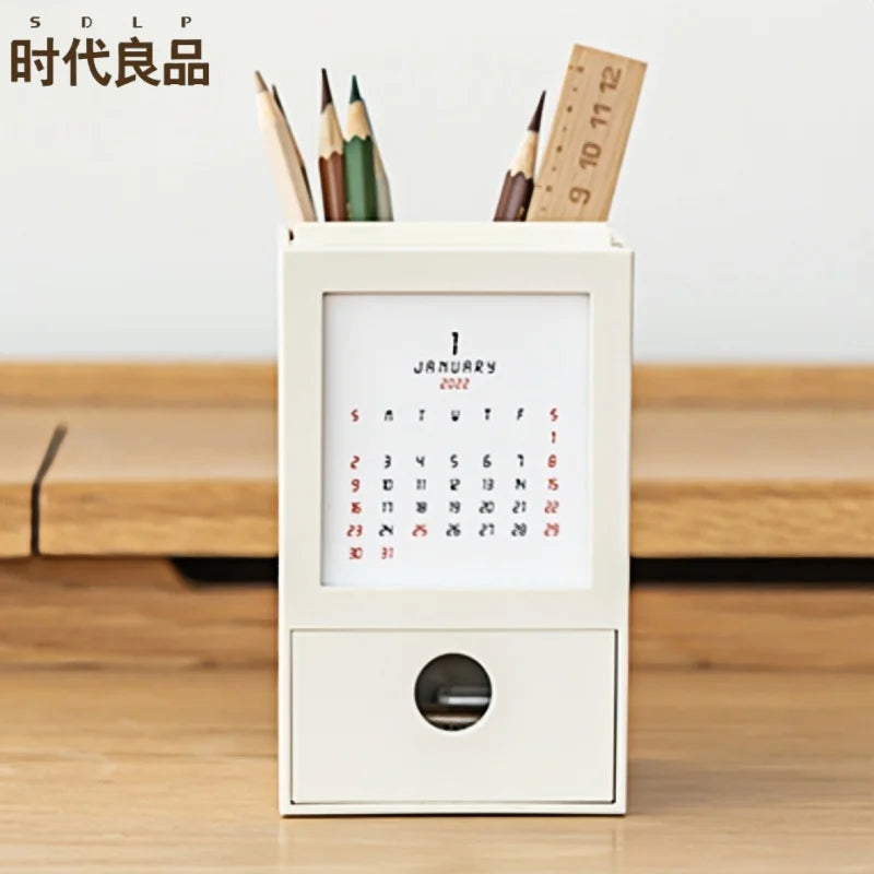 Best-selling pp Plastic Material Featuring Calendar Storage Drawers  White Pen Holder for Office Decoration