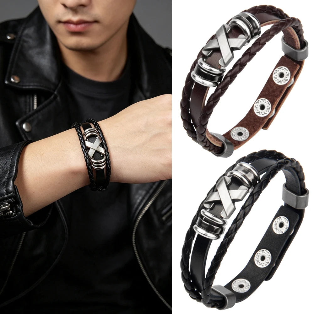 Wholesale Men's Casual Party Rock English Letters X Beaded Leather for Bracelet Non- Mainstream Personalized Jewelry Accessor