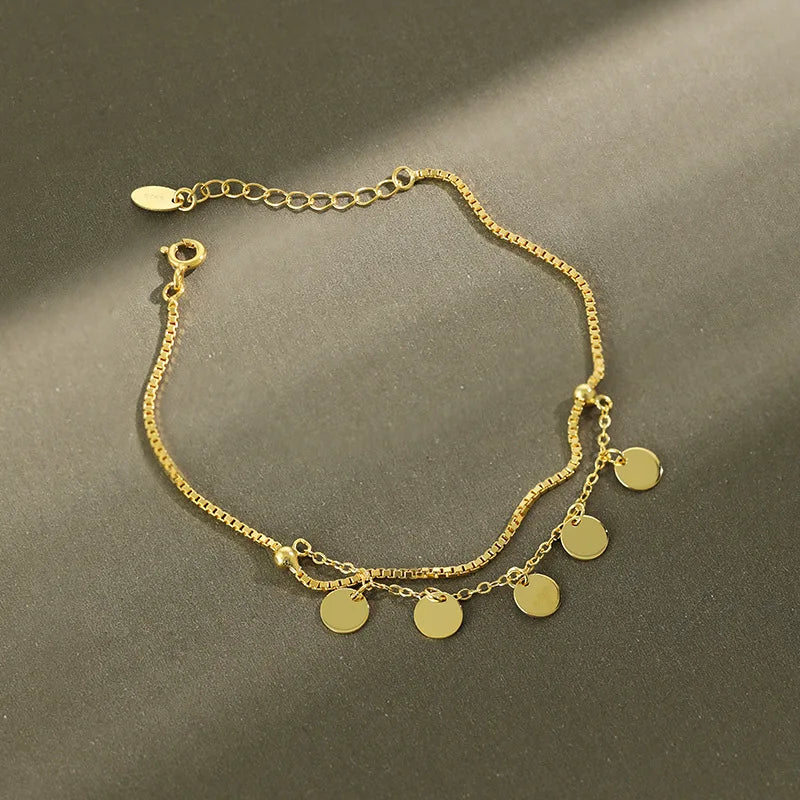 925 Silver Bracelet Women Sterling Silver Double Chain Tassel Gold Plated Chain Tennis Bracelets for Women