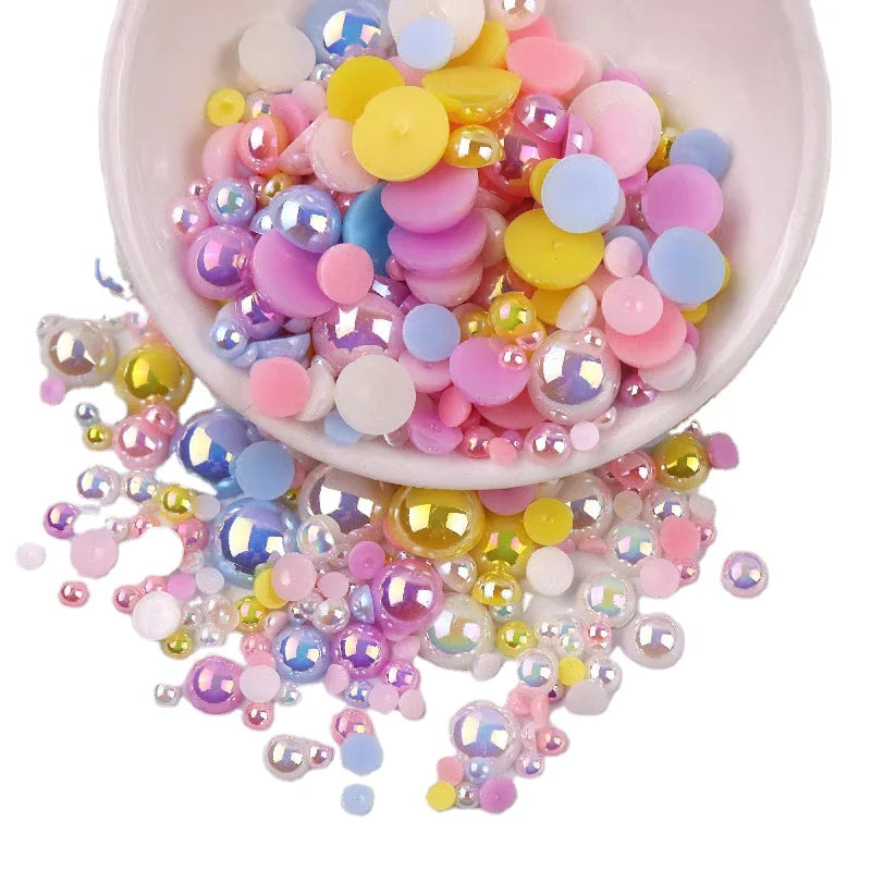 Flat Back ABS Imitation Pearl Water Diamond Illusion Rhinestones for Nail Art DIY Handmade Electroplating Product