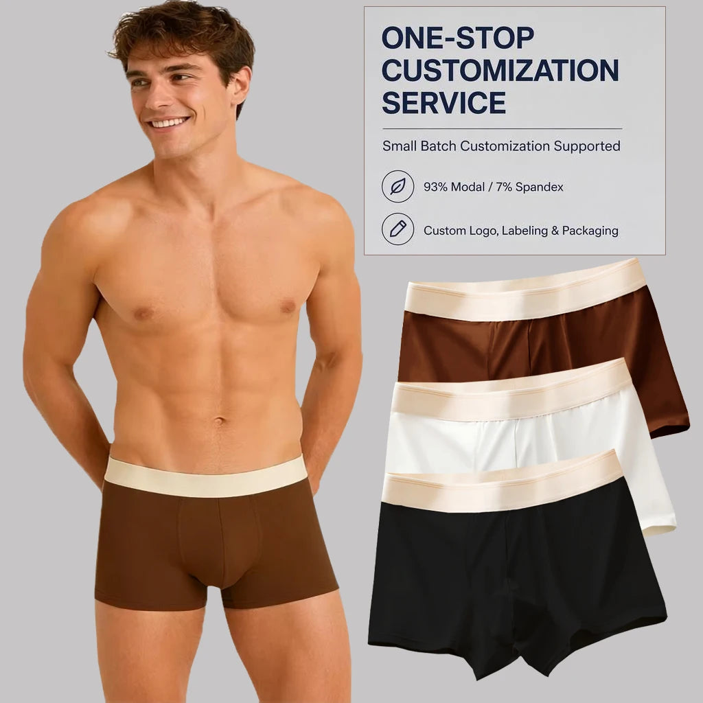 Men's Mid-Rise Underwear New Cotton Solid Color Soft and Comfortable Breathable Antibacterial Daily Boxer Briefs