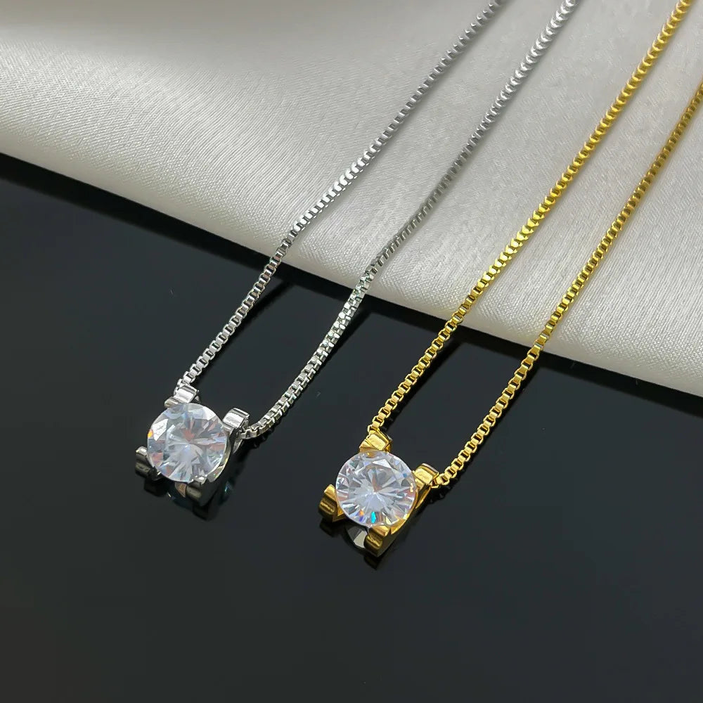 Distinctive Stainless Steel Metal Chain Claw Setting Cubic Zirconia Pendant Necklace Attractive Jewelry for Women