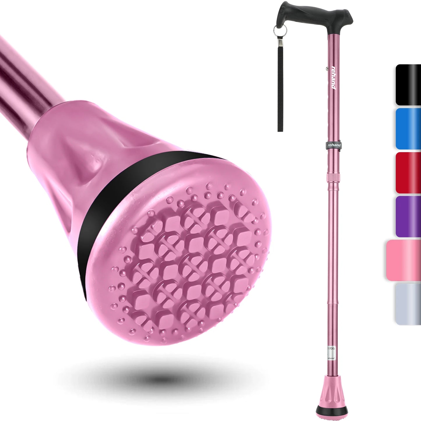 Rehand Aluminum Foldable Adjustable Walking Cane with 78-96cm Size Range Portable for Elderly Use