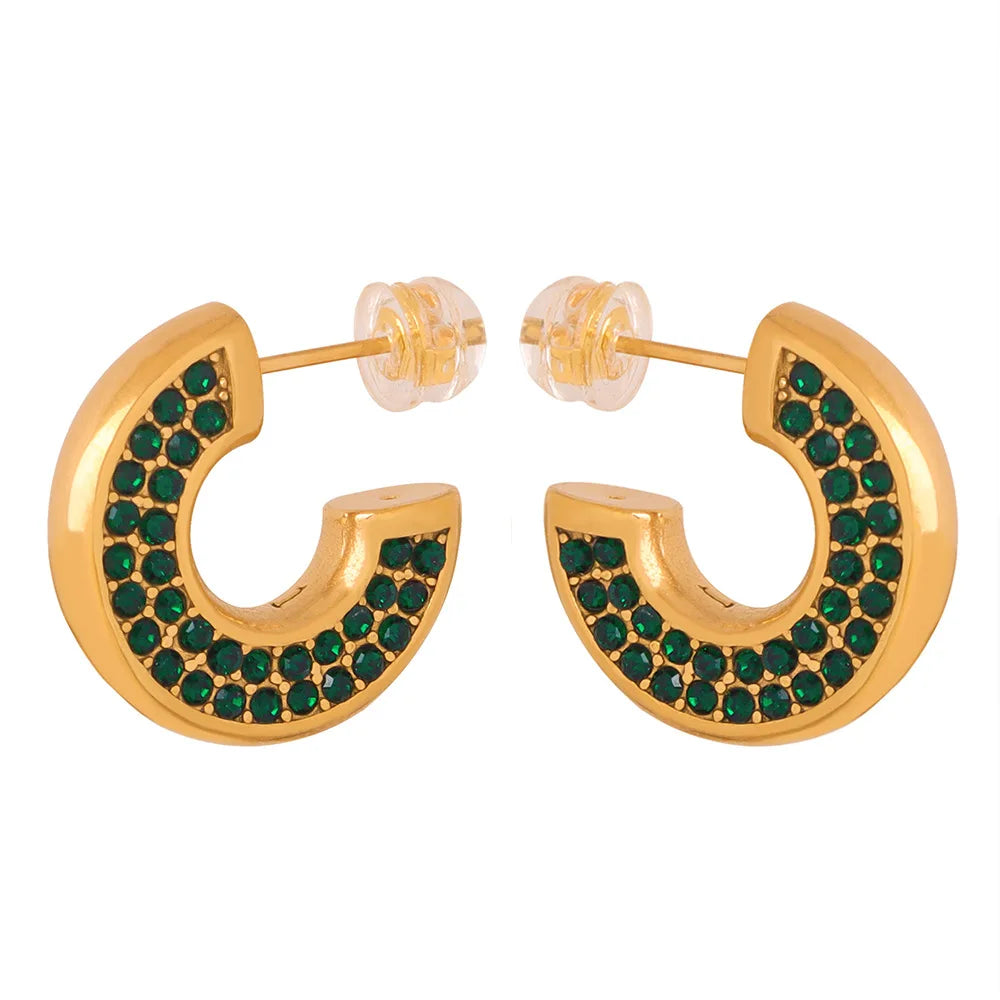 Ins Popular Minimalist Multicolor Diamond Cubic Zirconia Stud Earrings Hypoallergenic 18k Gold Plated Stainless Steel Earring
