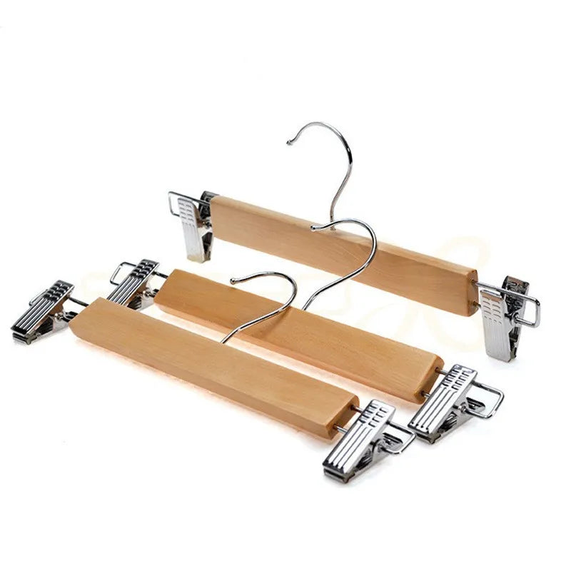 360 Degrees Swivel Hook Wooden Hangers Solid Wood Trousers Skirt Pants Hangers with Metal Clips