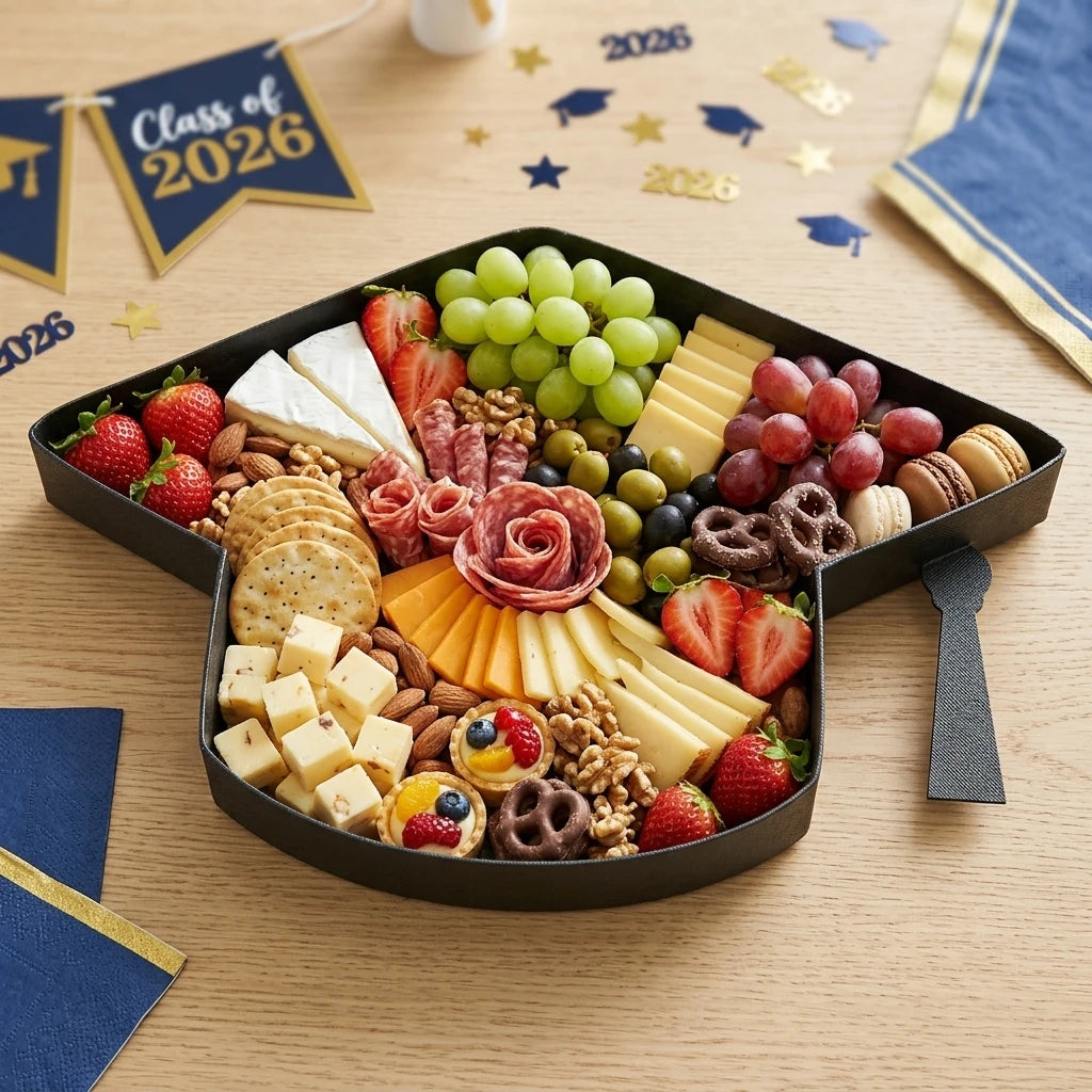 USA Stock 2026 of Class Fillable Cardboard Graduation Cap Shaped Paper Mache Cutout Grazing Charcuterie Treat