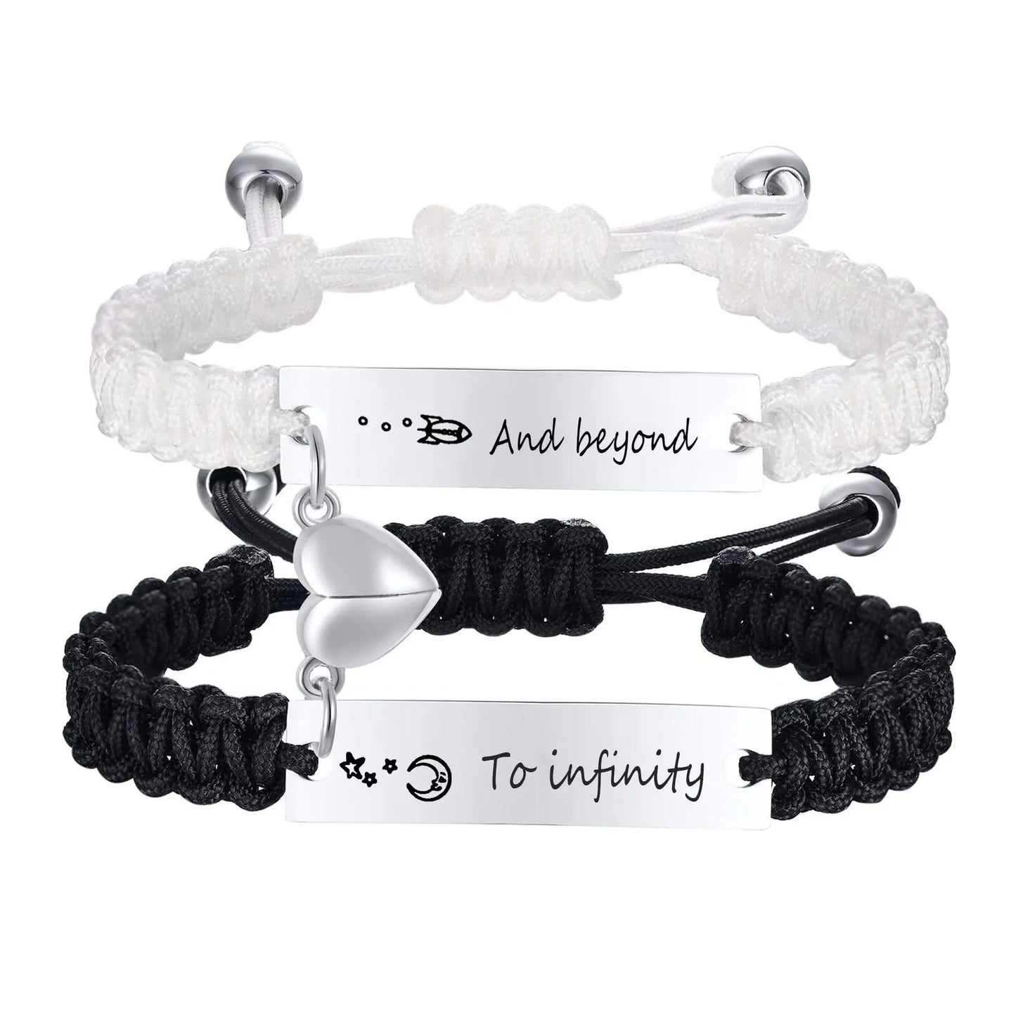 One Set Price Custom Logo Stainless Steel Heart Charm Couple Blank Bracelets for Lover Friend Men Women Braid Rope Bracelets