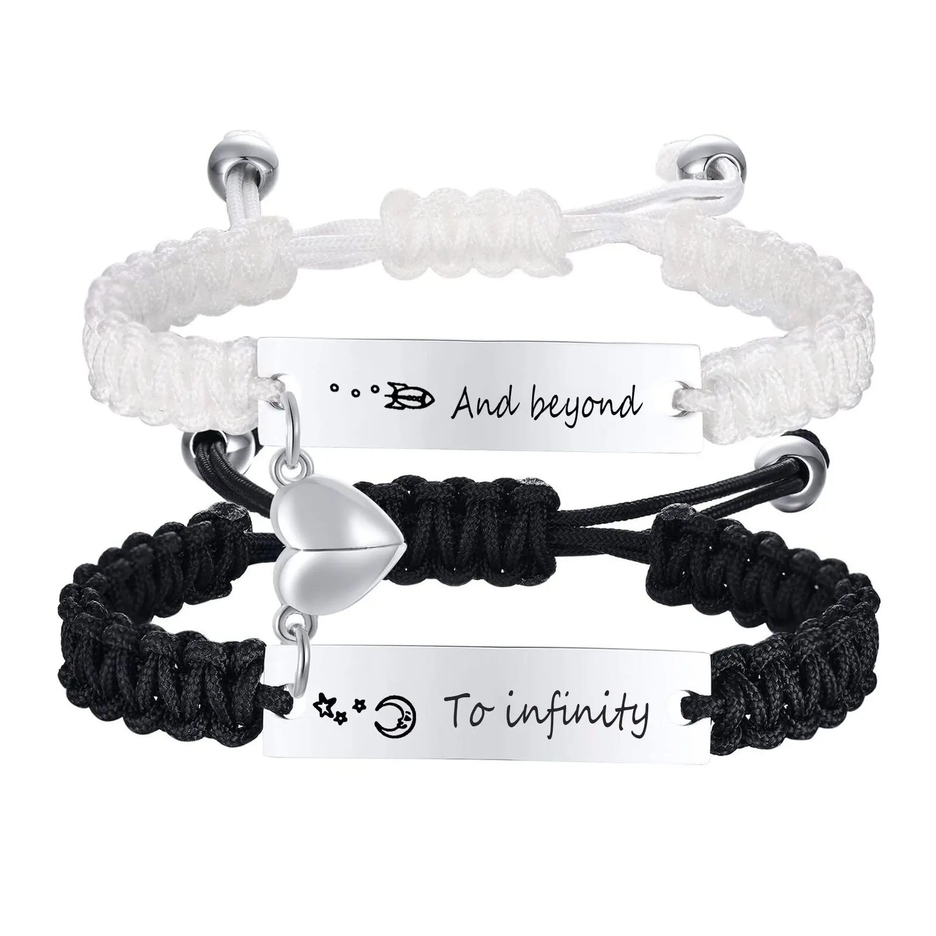 One Set Price Custom Logo Stainless Steel Heart Charm Couple Blank Bracelets for Lover Friend Men Women Braid Rope Bracelets