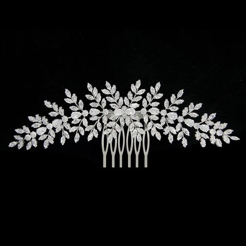 SLBRIDAL Top Quality Prong Setting Clear Cubic Zircon Wedding Hair Comb Bridal CZ Headpieces Hair Accessories Women Jewelry