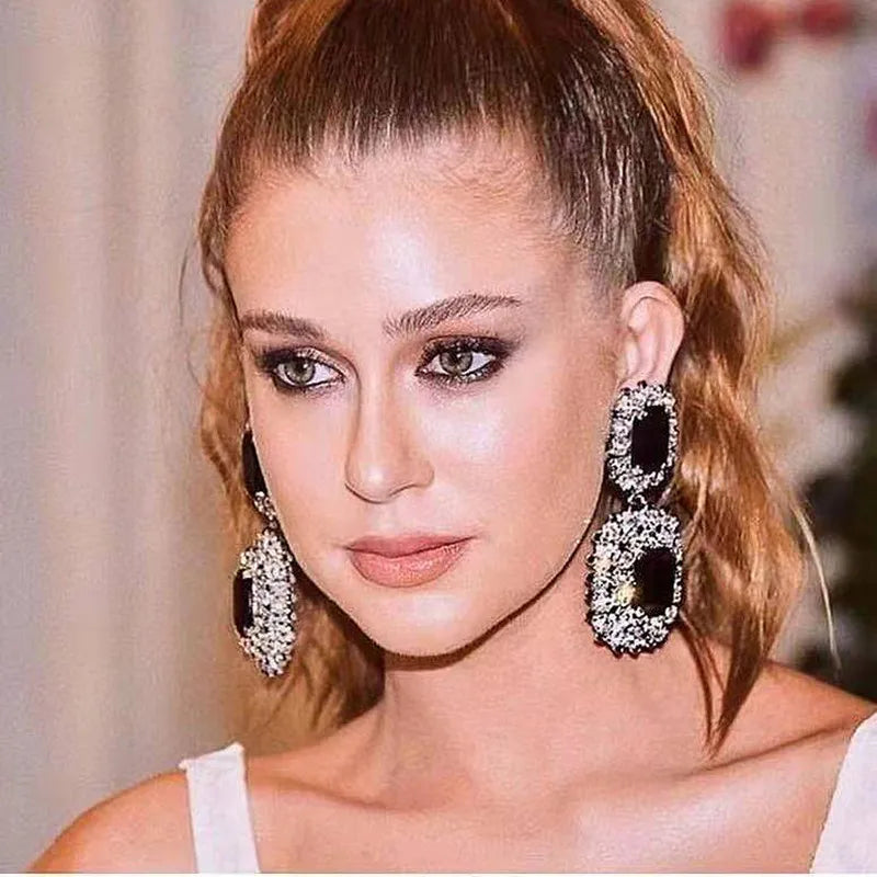 Claw Chain Series Water Diamond Glass Diamond Geometric Earrings for Women Europe and America Exaggerated Earrings