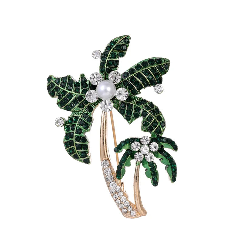 Exquisite Palm Tree Sequins Brooch Korean Style Wholesale Green Tree Brooches for Women