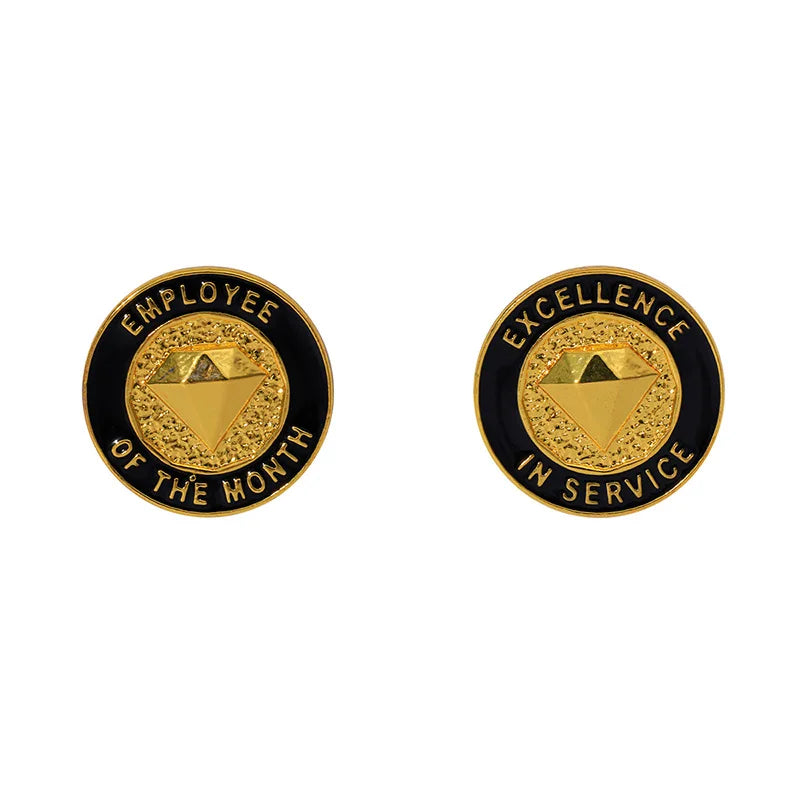 Excellence in Service Badge Employee of the Month Enamel Pins Golden Metal Brooches for Bag Backpack Coat Collar Jewelry