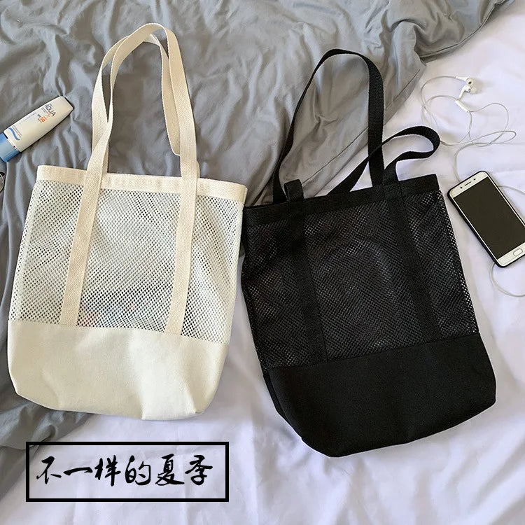 Fashion Summer Ladies Mesh Shoulder Bags Large Capacity Women's Hollow Out Shopping Bag Travel Female Beach Tote Handbags