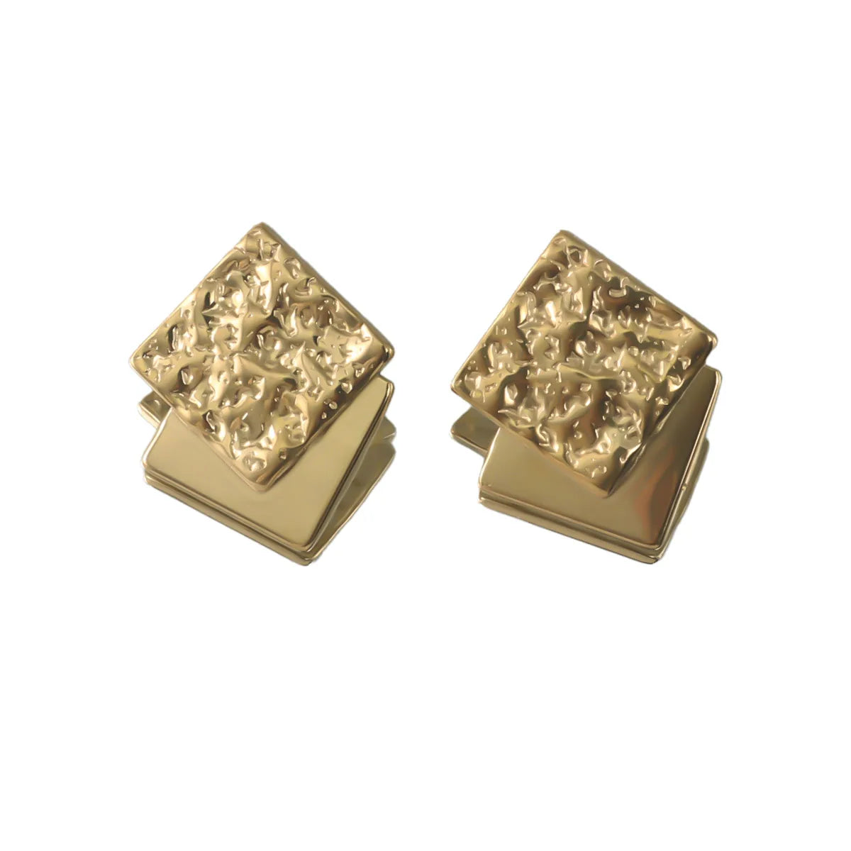 Custom PVD 18k Gold Plated Stainless Steel Classic Stud Earrings with Irregular Hammered Square Lava Design for Party
