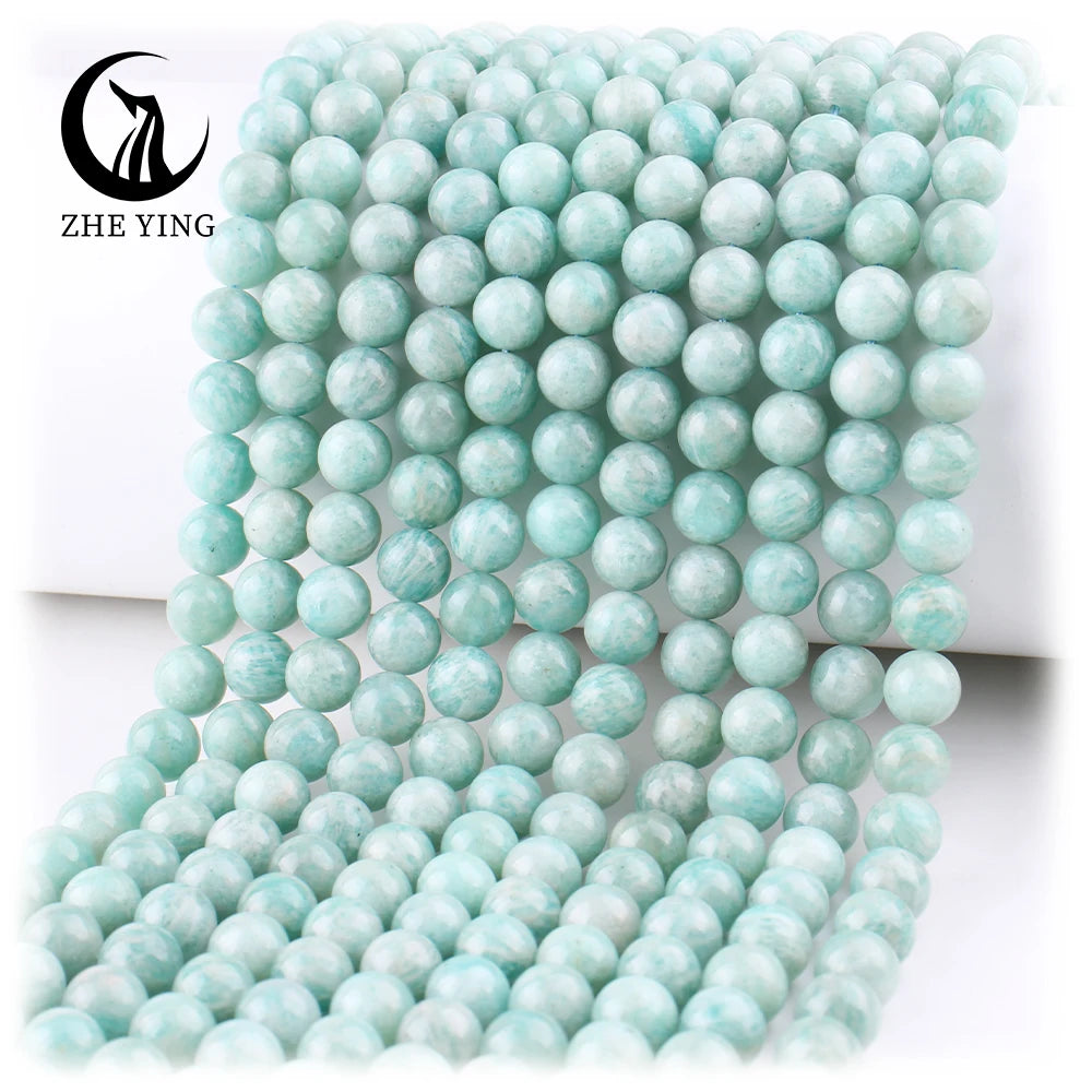 Zhe Ying 6mm 8mm 10mm Striped Amazonite Beads Round Natural Stone Beads Gemstone String Natural Blue Green Ice Amazonite Bead