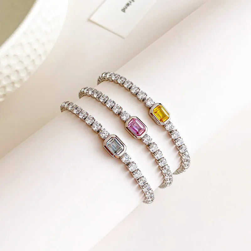 Ternity Fashion Trendy Stainless Steel Zircon Bead Charm Tennis Diamond Chain Party Wedding Daily Dress Bracelet Jewelry Wome