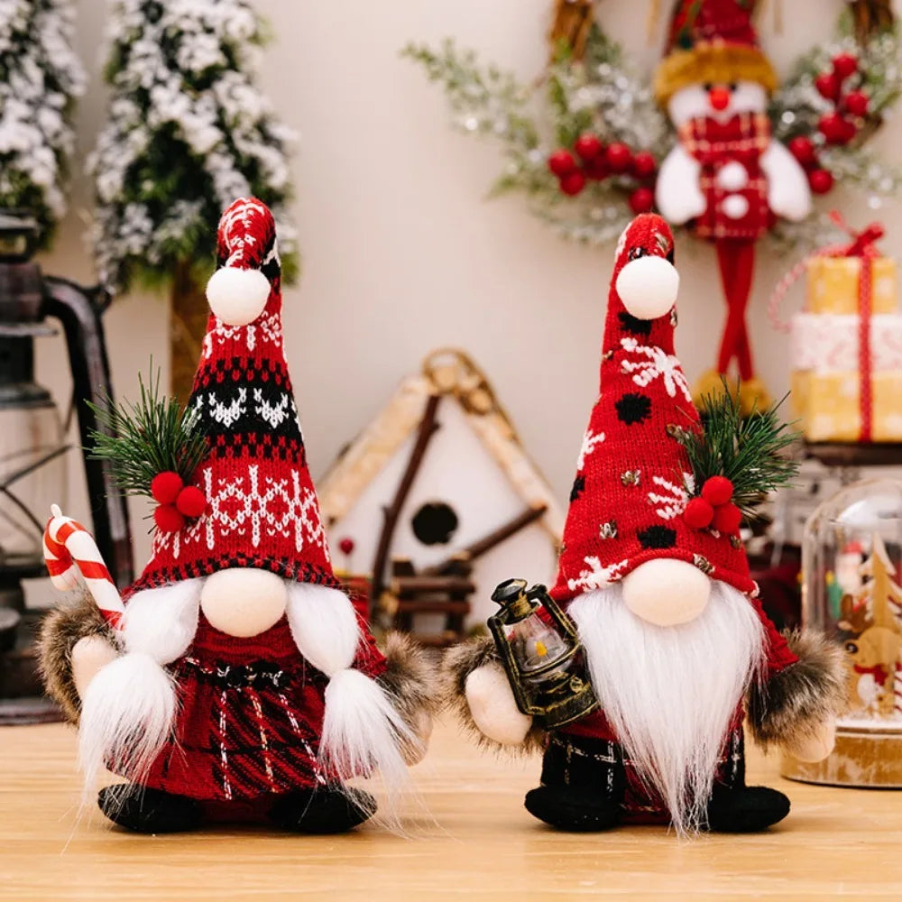 2024 Fur Ball Knit Curved Hat Faceless Gnome Dwarf Doll Ornament with Cane Christmas Ornament American Doll Collectible