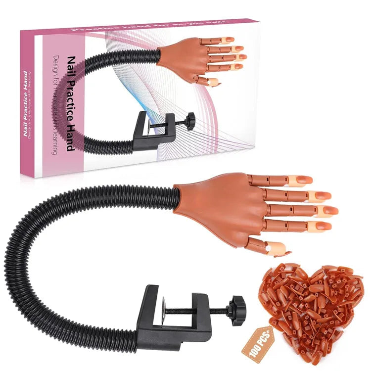 Professional Acrylic Nails Practice Hand for Nail Training +100Pcs Nail Tips Adjustable Plastic Flexible Practice  DIY Manicu