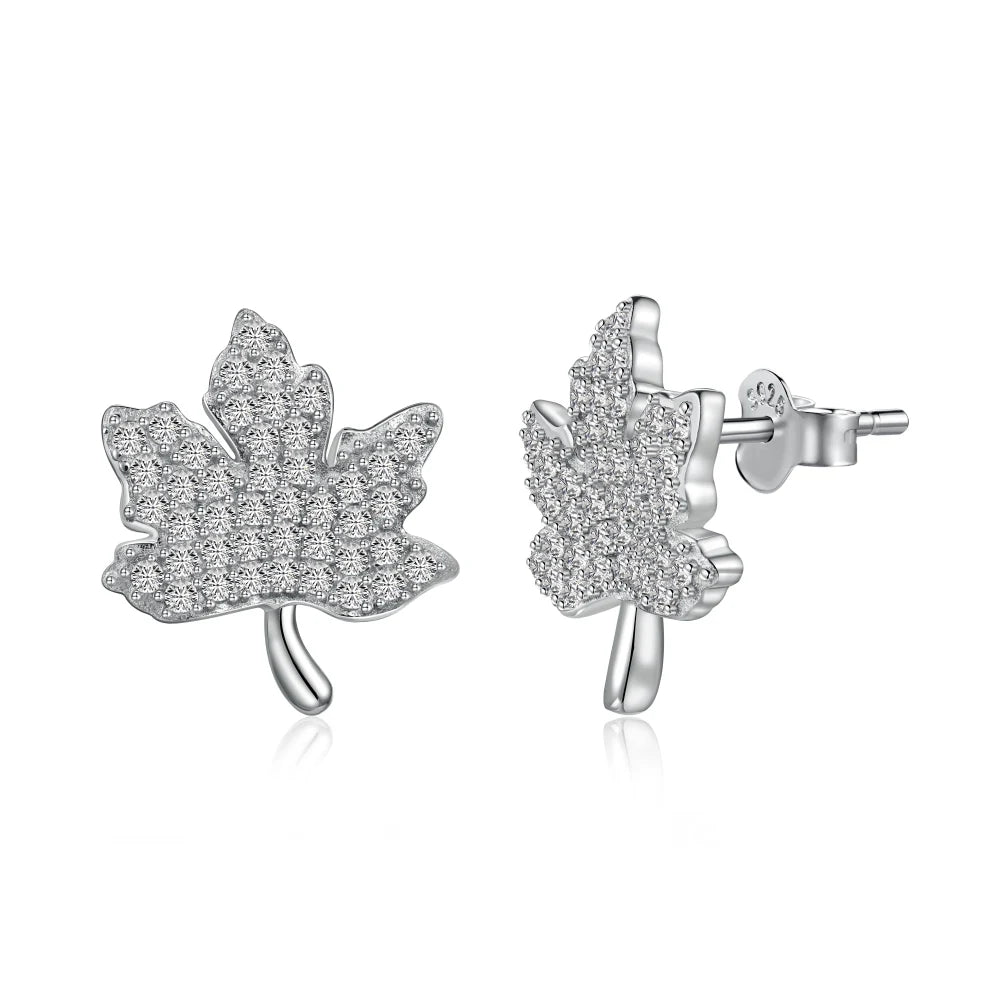 Dylam Fast Delivery Maple Leaf Cubic Zirconia Shiny Earrings for Women Accessories S925 Sterling Silver Handmade Diy Earring