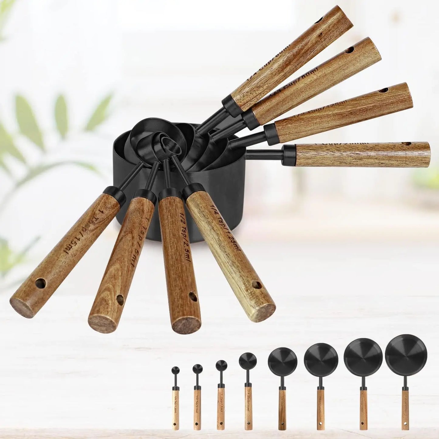 Premium Heavy Duty Measuring Cups Black Coating  Stainless Steel Measuring Spoons and Cups