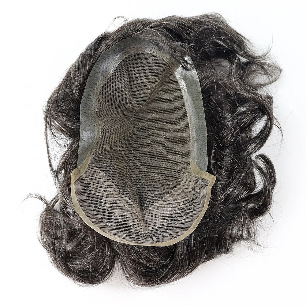 Outlets OCT #1B30 6x9inch Men Toupee Lace Top and PU in Three Sides Gray Hair Wigs Prosthesis for Men