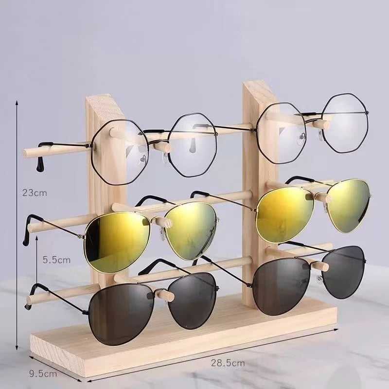 Popular Custom Logo 2 Rows 6 Pair Natural Wood Glasses Shop Organizer Stand Rack
