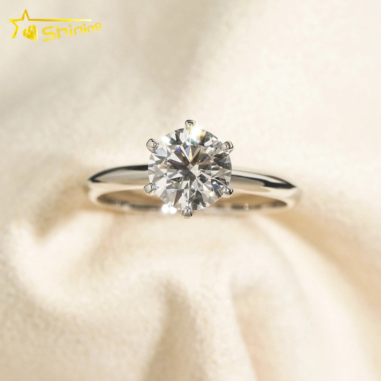 With GIA Certificate Women Jewelry 6 Claws Classic Round Brilliant Cut 1.03ct 14K White Gold Solid Lab Diamond Engagement Rin