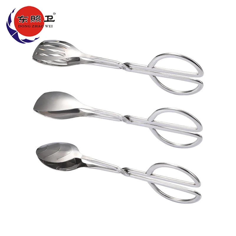 New  Salad Clip Factory Custom Logo High Quality Metal Tongs Kitchen Utensils Stainless Steel Scissor Salad Food Tongs