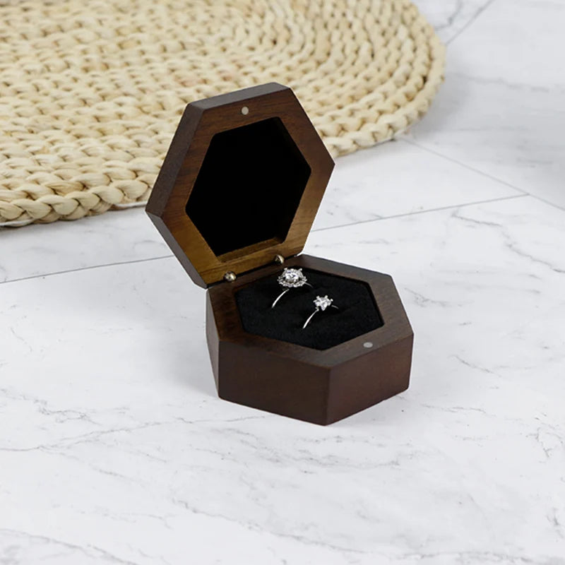 Small Moq Wooden Jewelry Box Rustic Wood Ring Necklace Engraved Logo Jewellery Packaging Custom Jewelry Box