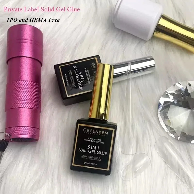 3 in 1 Solid Gel Tips Nail Glue UV LED Lamp 30-60s Easy Soak Off HEMA and TPO Free Full Cover Nails Gel Glue