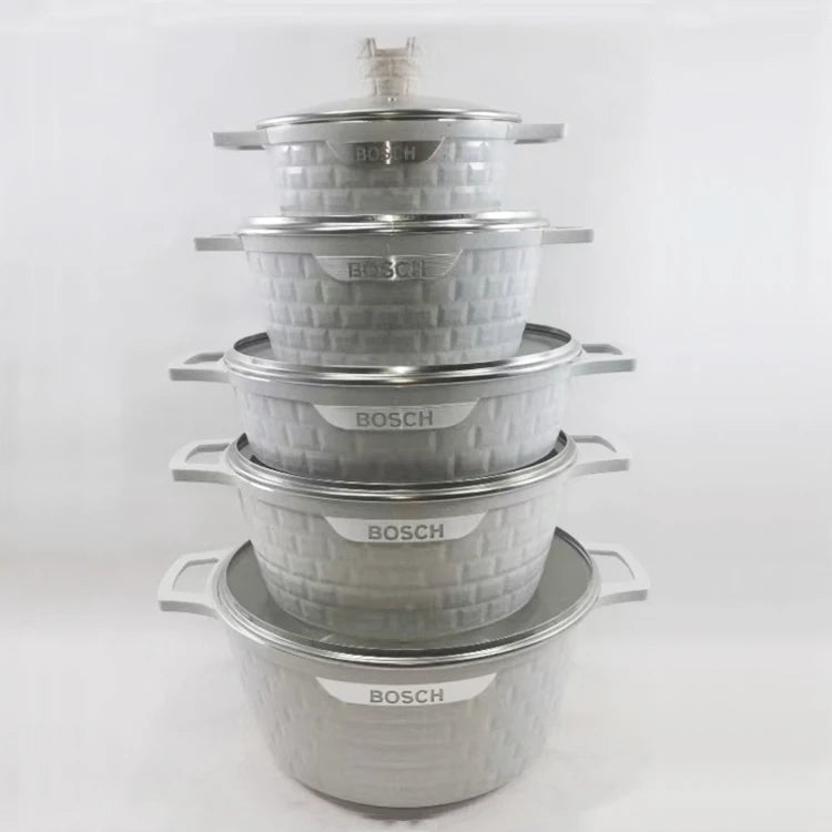 Wholesale Kitchen Die Casting Aluminum Cookware Sets 10PCS Granite Coating Nonstick Cooking Pots and Pans Set