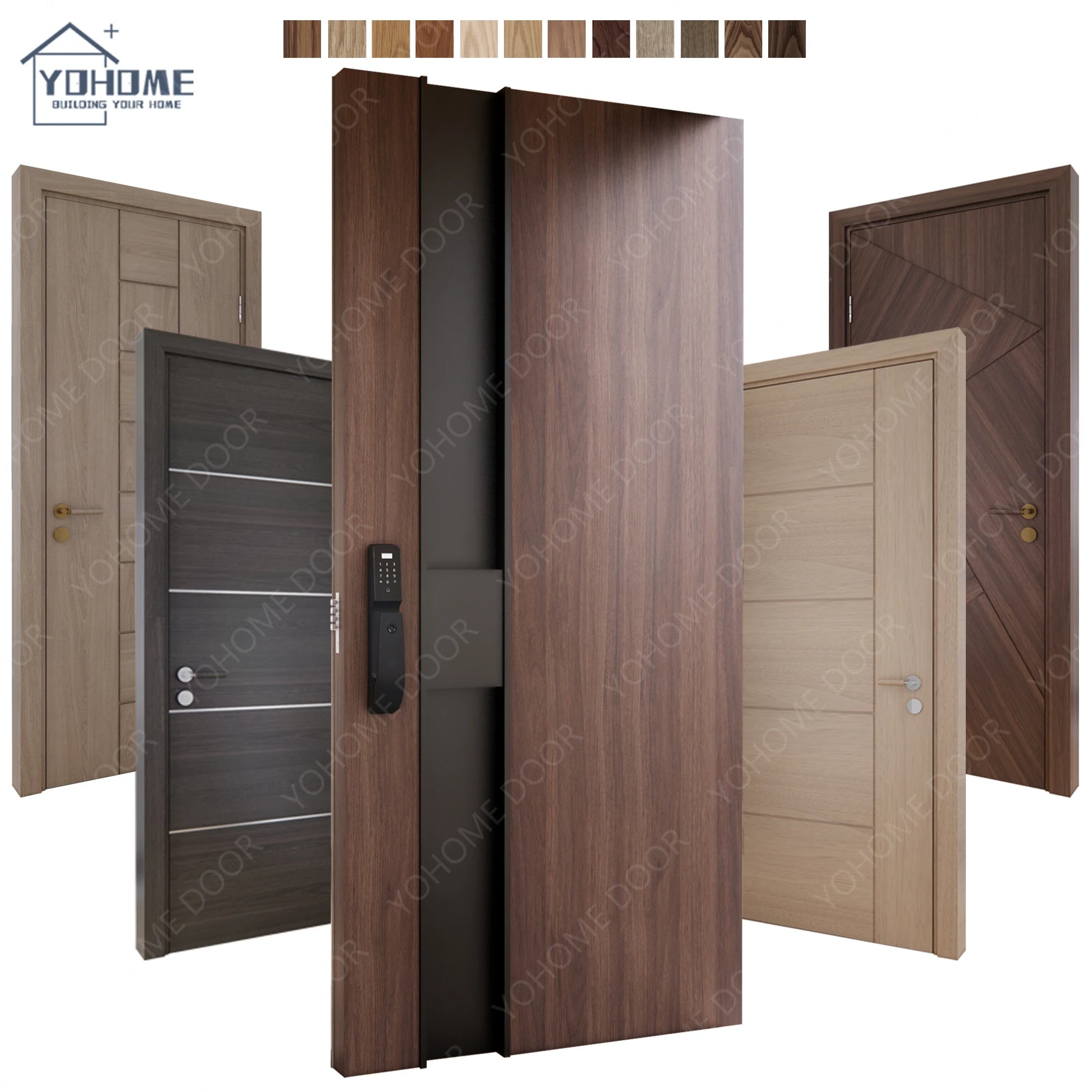 Yohome Latest Main Gate Wood Door Design New House Main Wood Door Design Modern Wood Pivot Entry Doors with Frame