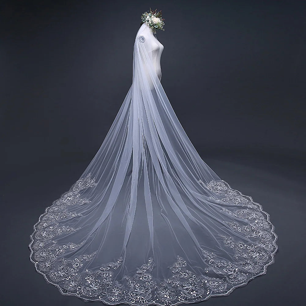 Wholesale Hot Sale Lace Veil 3m Long Trailing for Wedding Dress Veil Accessory